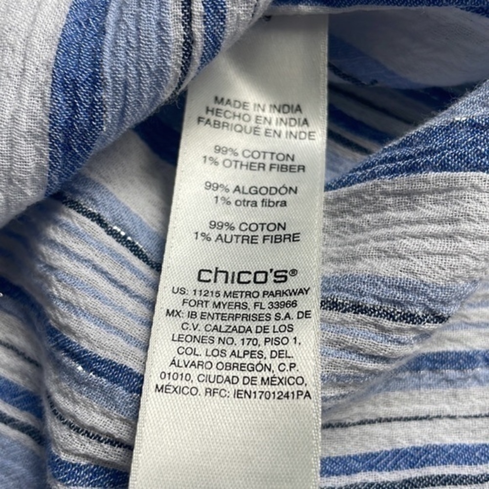 Chicos top blue white silver pinstripe size 1 or size 8/10 - Picture 6 of 9